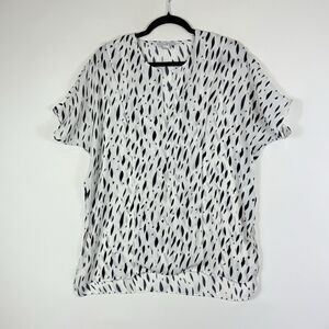 Loyal Hana Womens Small White Black Semi Sheer Crepe Nursing Maternity Shirt Top